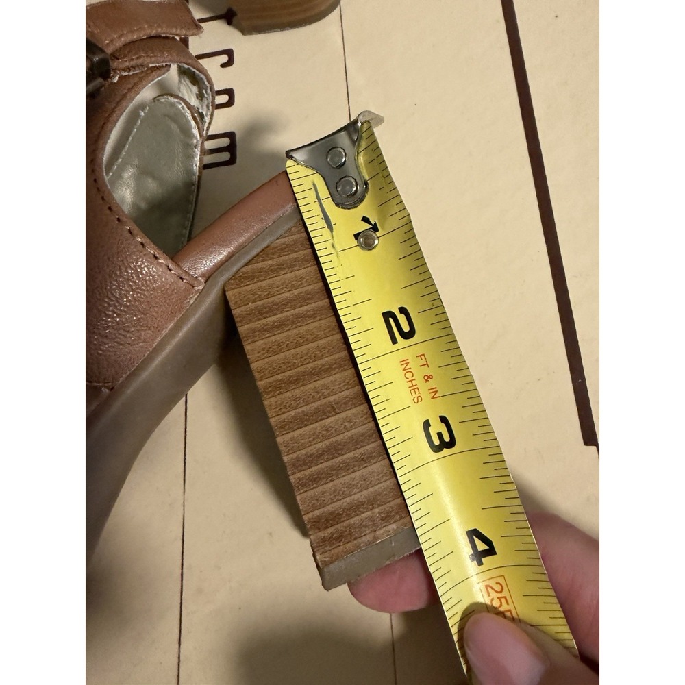 White Mountain~ District~8M~ Brown Leather Peep Toe Slingback Block High Heels - Picture 12 of 14